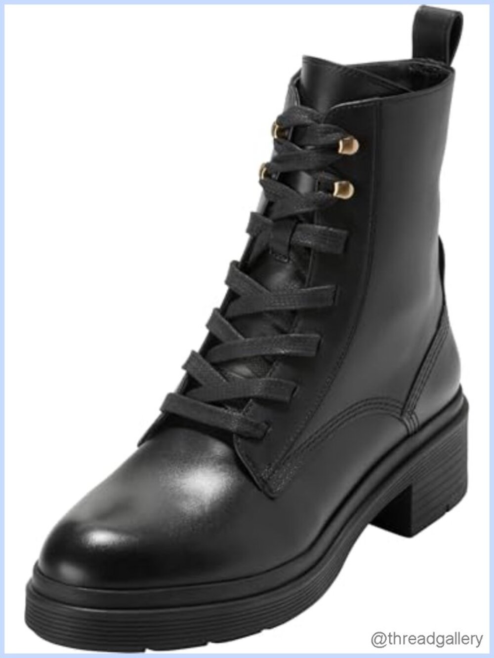 Lace-Up Mid-Calf Lug Boots Leather Round Toe Combat